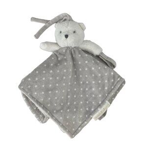 Blankets‎ & Beyond Teddy Bear Grey White Polka Dot Lovey Blanket Pacifier Holder